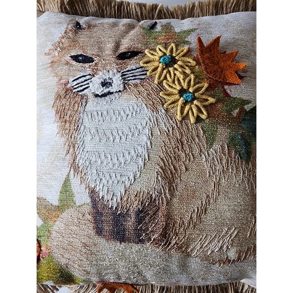 VINTAGE Fox + Flower Embroidered Log Cabin Spare Bedroom 12" Accent Throw Pillow - Picture 2 of 6